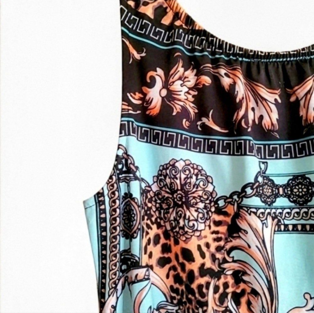 Vintage VENUS Greek Key, Animal Print Mini STYLE of Versace & Ribkoff Bodycon L